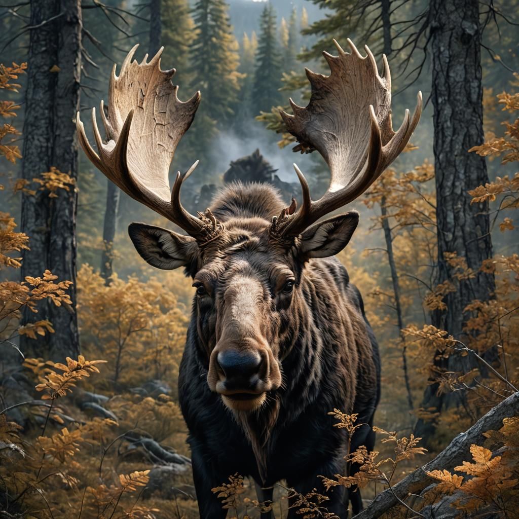 Hyperrealistic Moose Hunting Scene in 3D Illustration