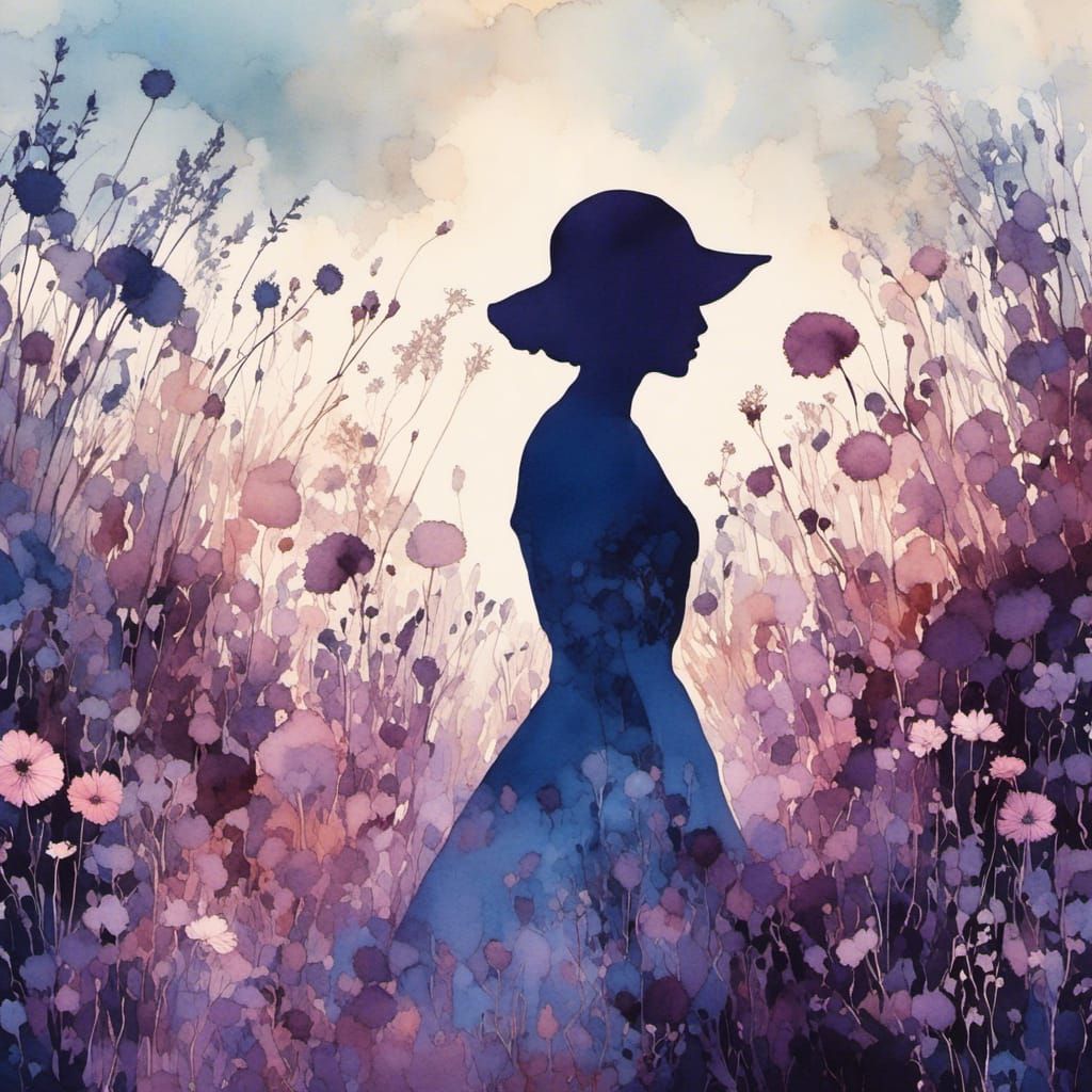 Silhouette in Summer Meadow: a Surreal Double Exposure