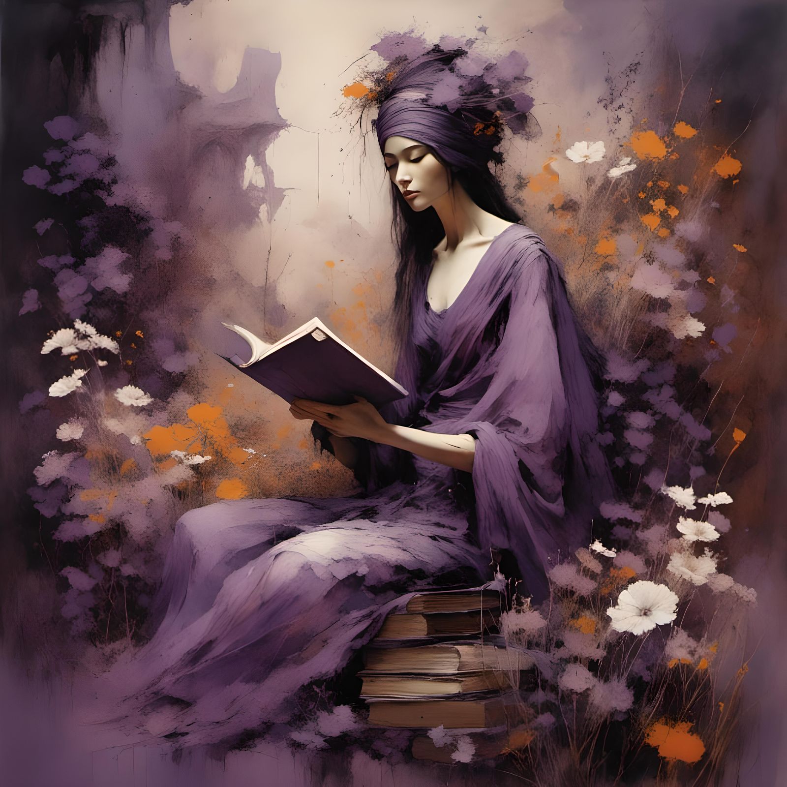 Woman in Tribal Clothes Reading in Garden