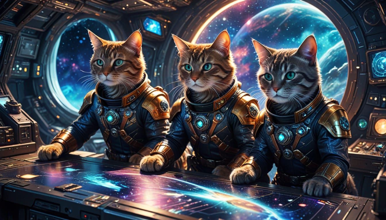Cats in Space Pirate Regalia Plot Heist on Rugged Starship