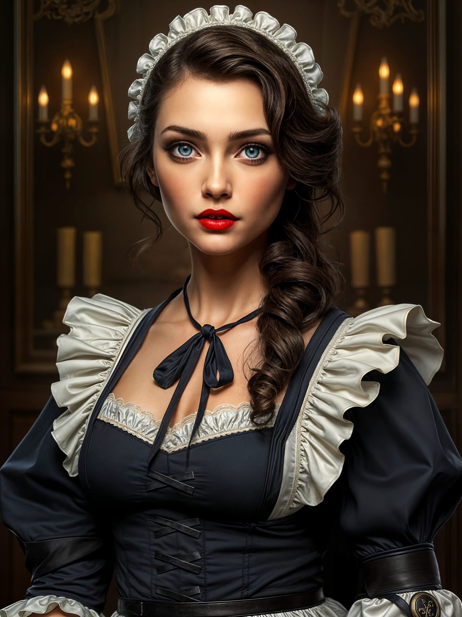 Beautiful Woman in French Maid Costume: Digital Art