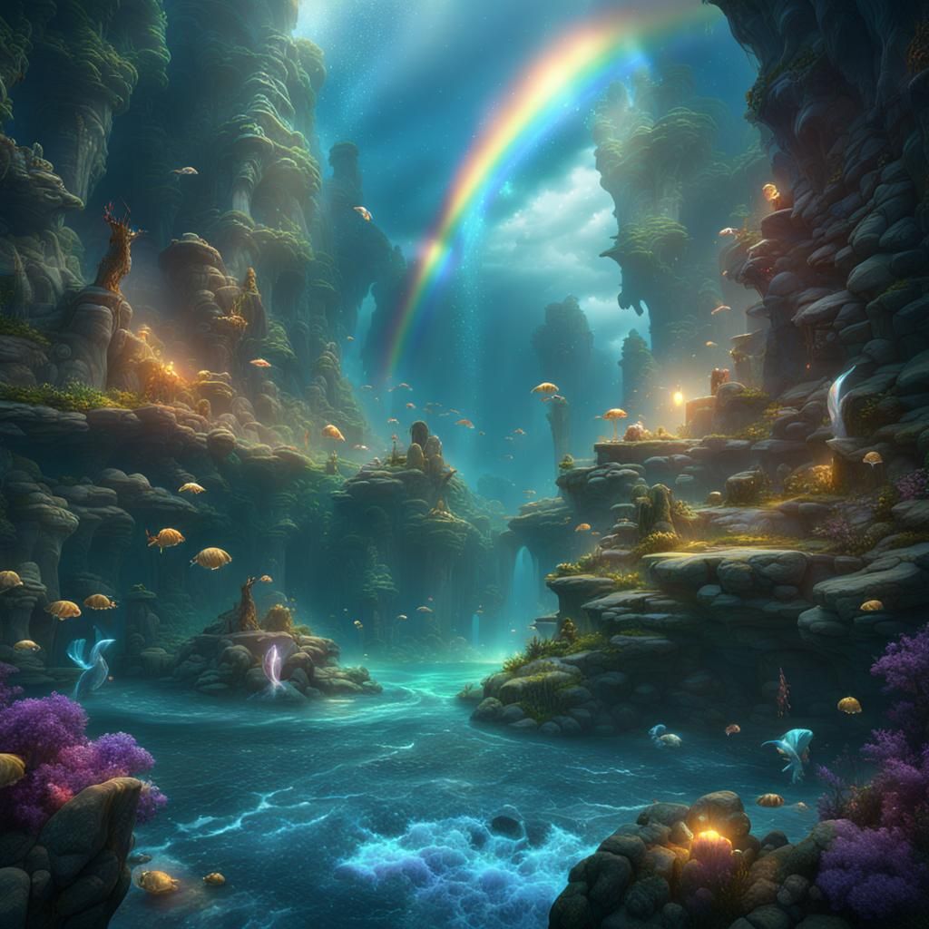 Underwater Mermaids Bathed in Twin Rainbow Light
