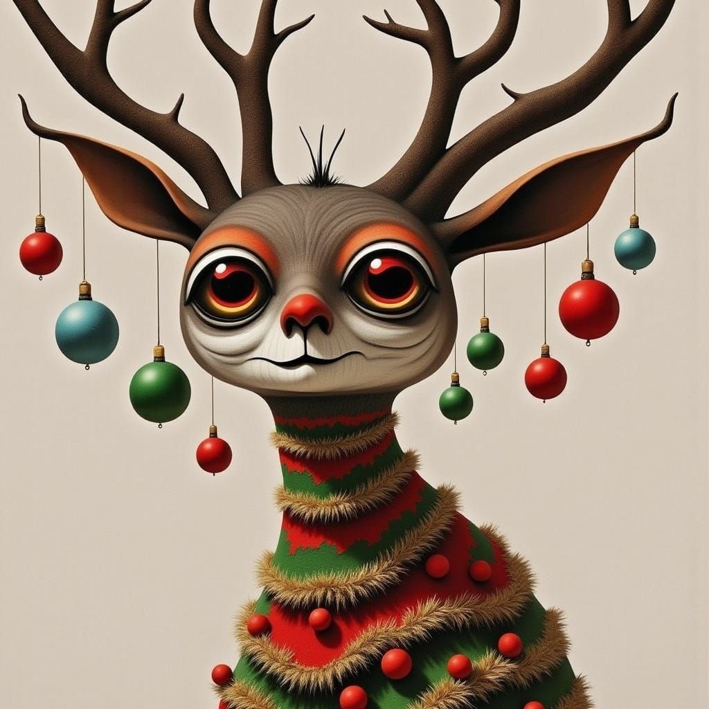 Whimsical Christmas Reindeer in Colorful Ornaments