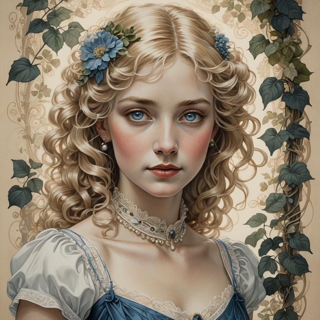 Art Nouveau Portrait of a Lady in White