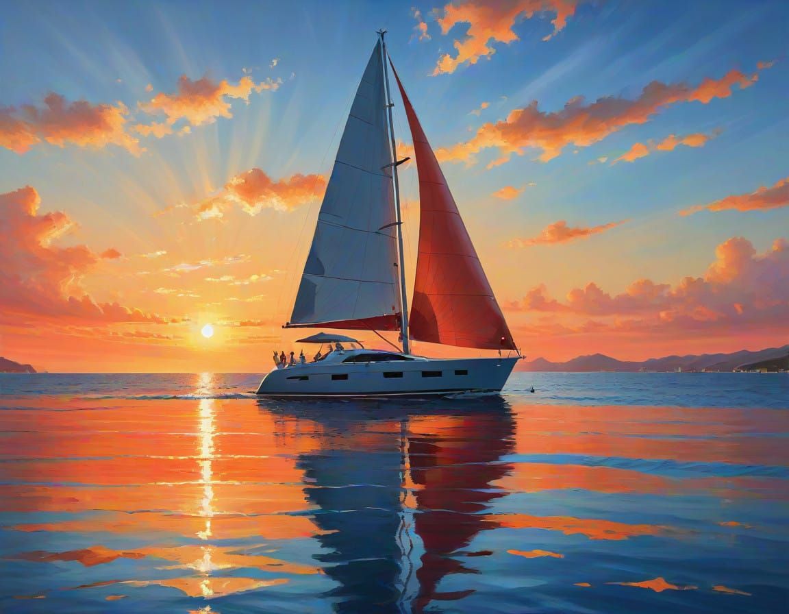 Sailing at Sunset in Vibrant Oil Paint