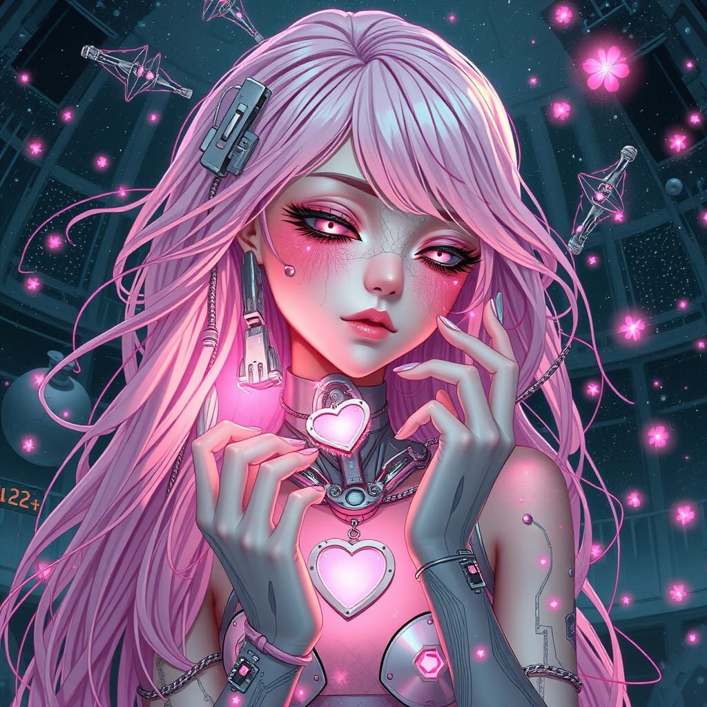 Cyberpunk Goddess in Pastel Pink Haze