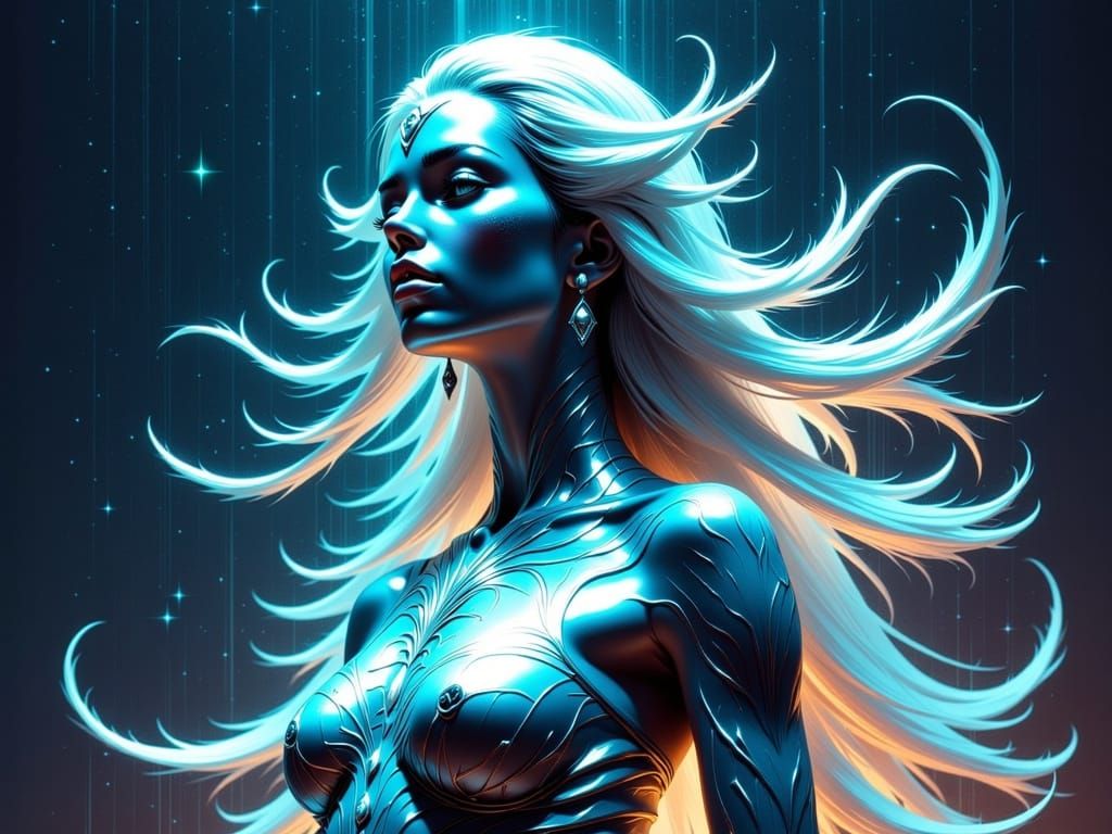 Mystical Woman Energy in a Celestial Landscape with Hyper-Re...