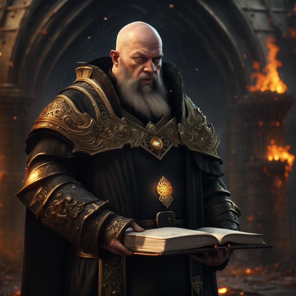 Furious Dwarf Cleric in Burning Cult Building