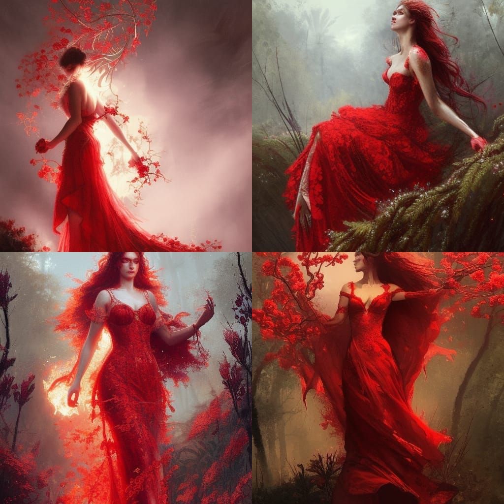 Fire Fairy in Red Lace Gown: Fantasy Art