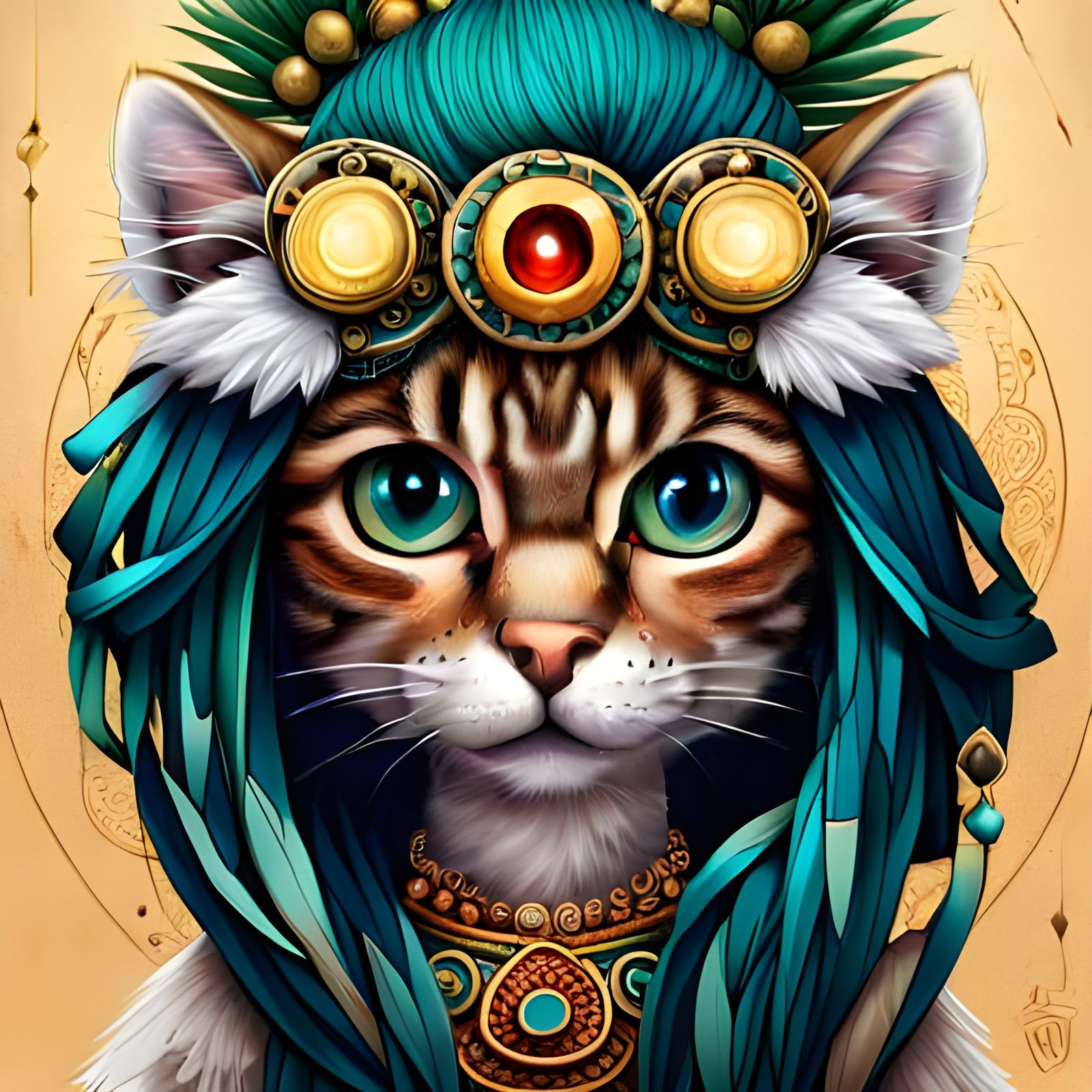 Big-Eyed Cat Pharaoh Portrait in Digital Art Style