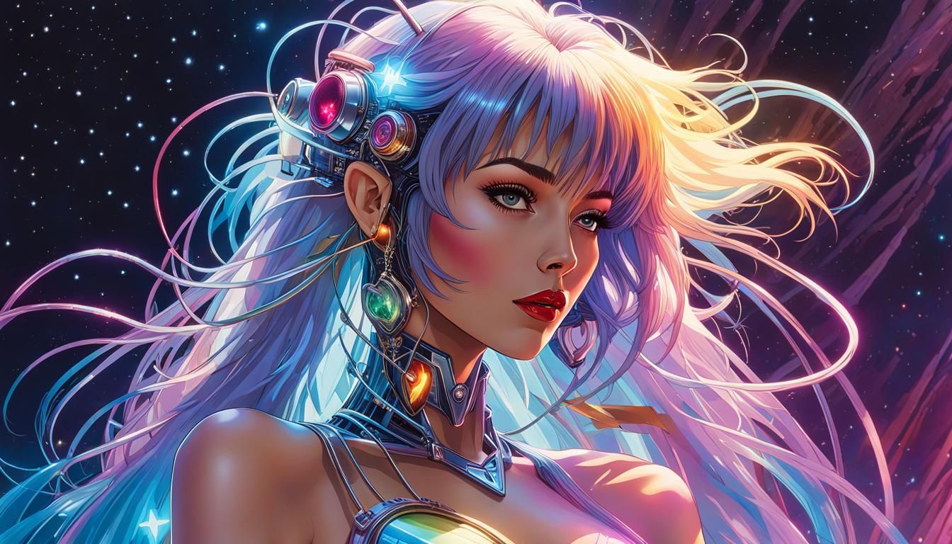 Sorayama Cyberpunk Girl Pilot in Chrome Landscape