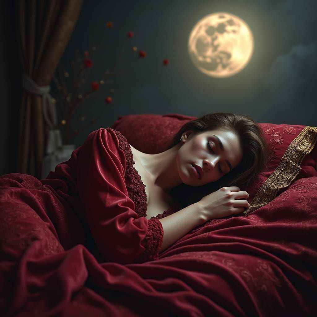 Medieval Woman Awake in Moonlight: Fantasy Concept Art