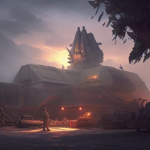 Goblins Military Base in Sci-Fi Oil Painting Style