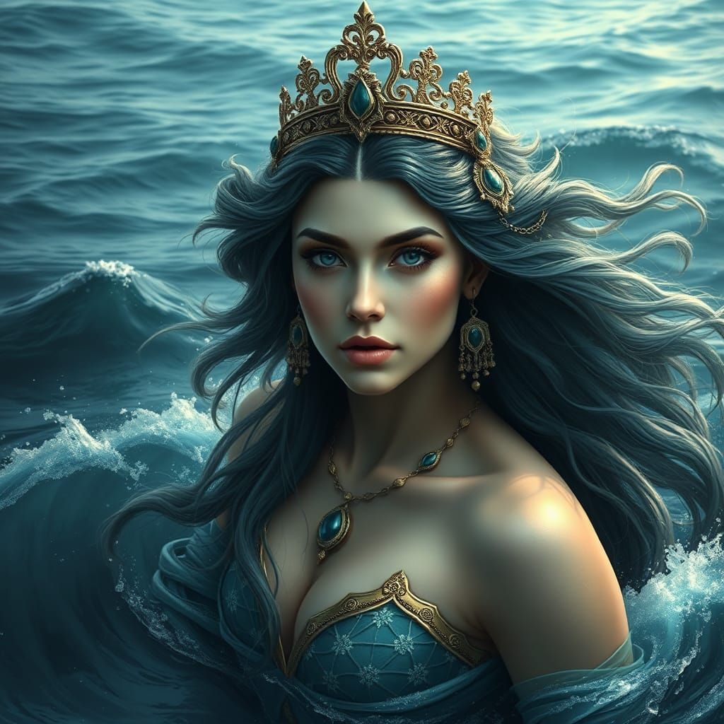 Iranian Water Goddess Anahita Rising, Digital Painting