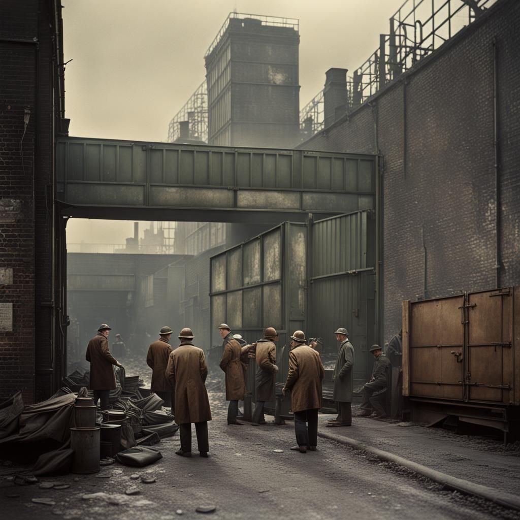 Workers clocking in at the factory gate.