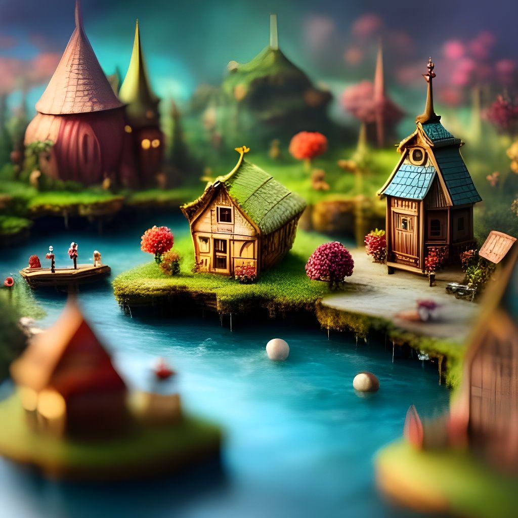 Miniature Fantasy Floating Wonderland: Meticulous 8K Image