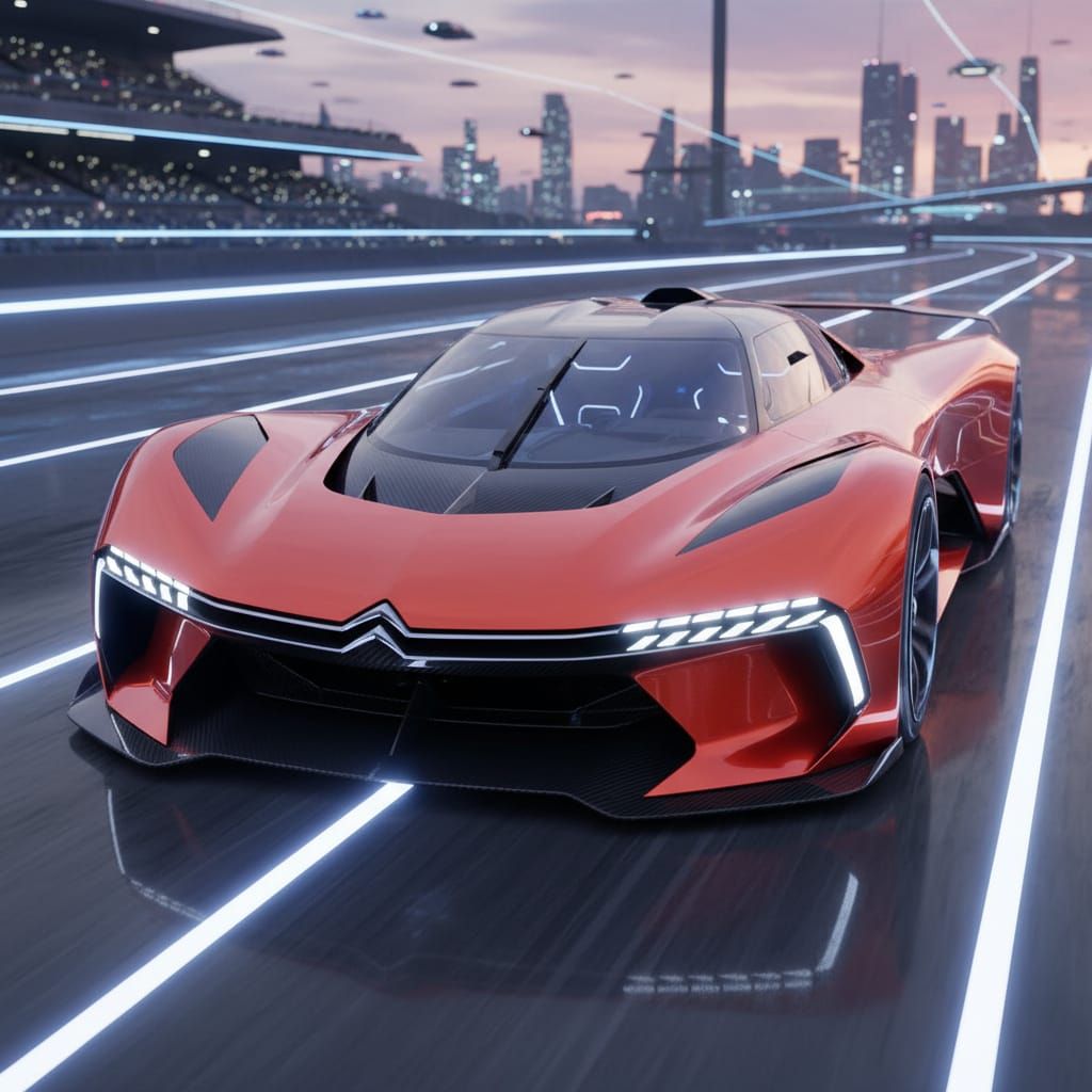 Futuristic Electric Hypercar Design in Iridescent Orange-Red