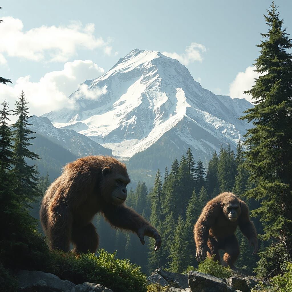 Bigfoot Family on Everest in Fantasy Art Style
