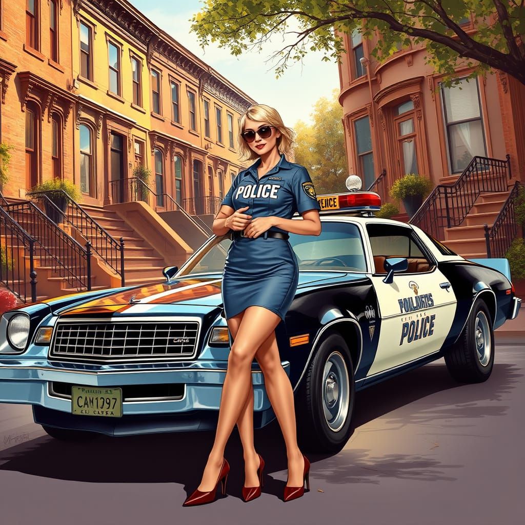 Retro Police Woman in 70s Setting