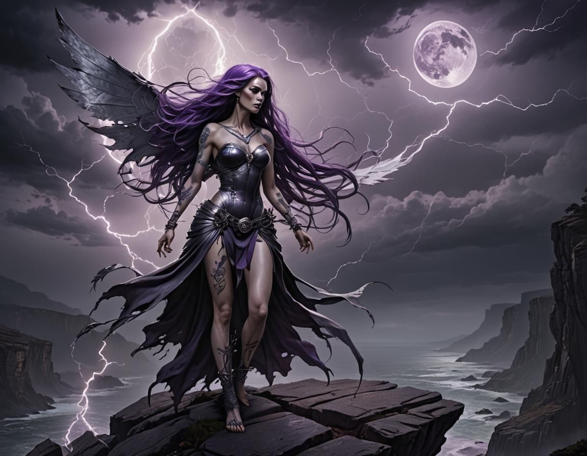 Ghostly Woman on Cliff Edge in Dark Fantasy Art