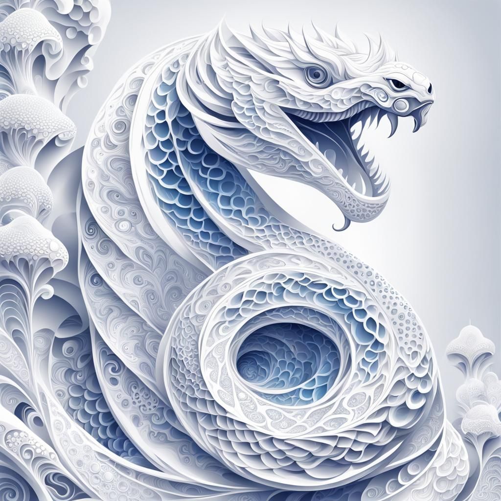 Gem-Scaled White Serpent in Fractal Design