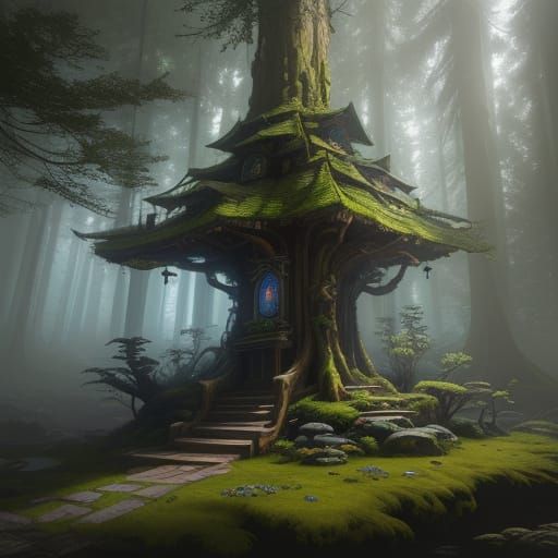 Intricately Carved Zoccolo Clogs in Mystical Forest