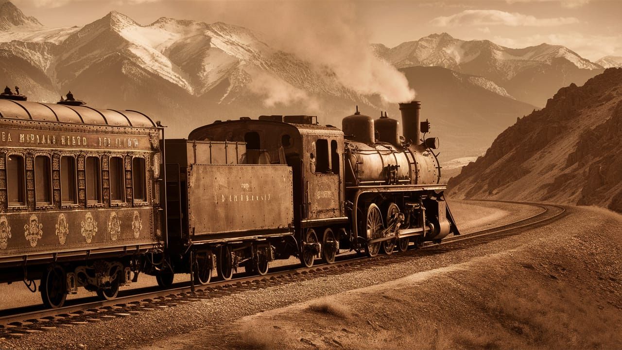 Vintage Steam Train Lithograph in Sepia Tones