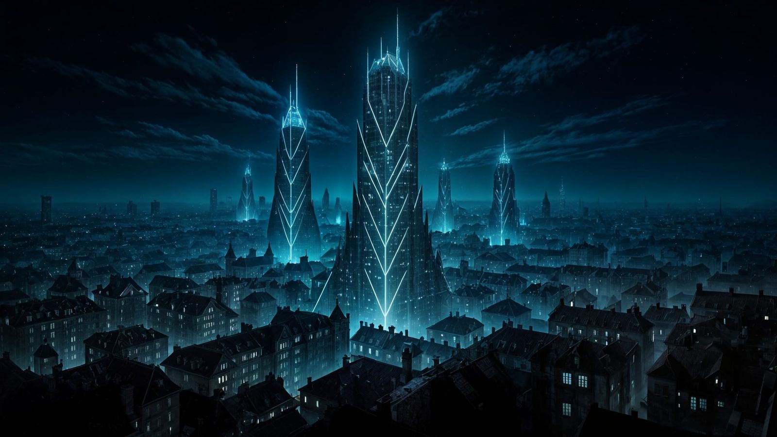 City Skyline Rifts with Medieval and Futuristic Elements