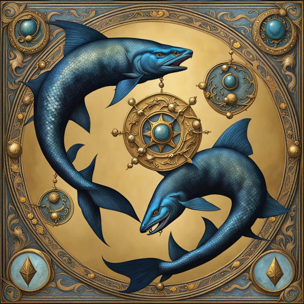 The Ancient Zodiac Map for 'Pisces' Zodiac Sign. Celestial A...