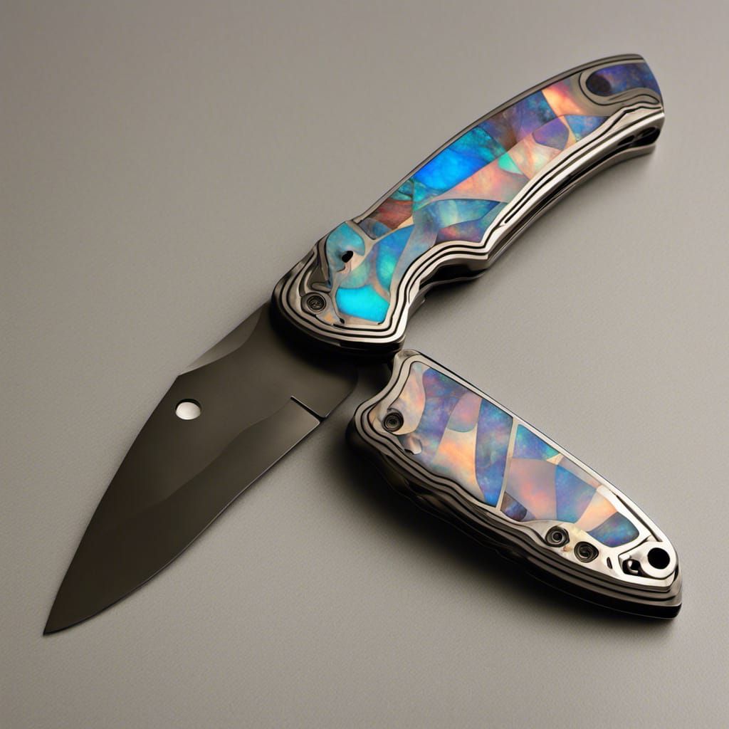 Opal Inlay Titanium Folding Knife: Abstract Art