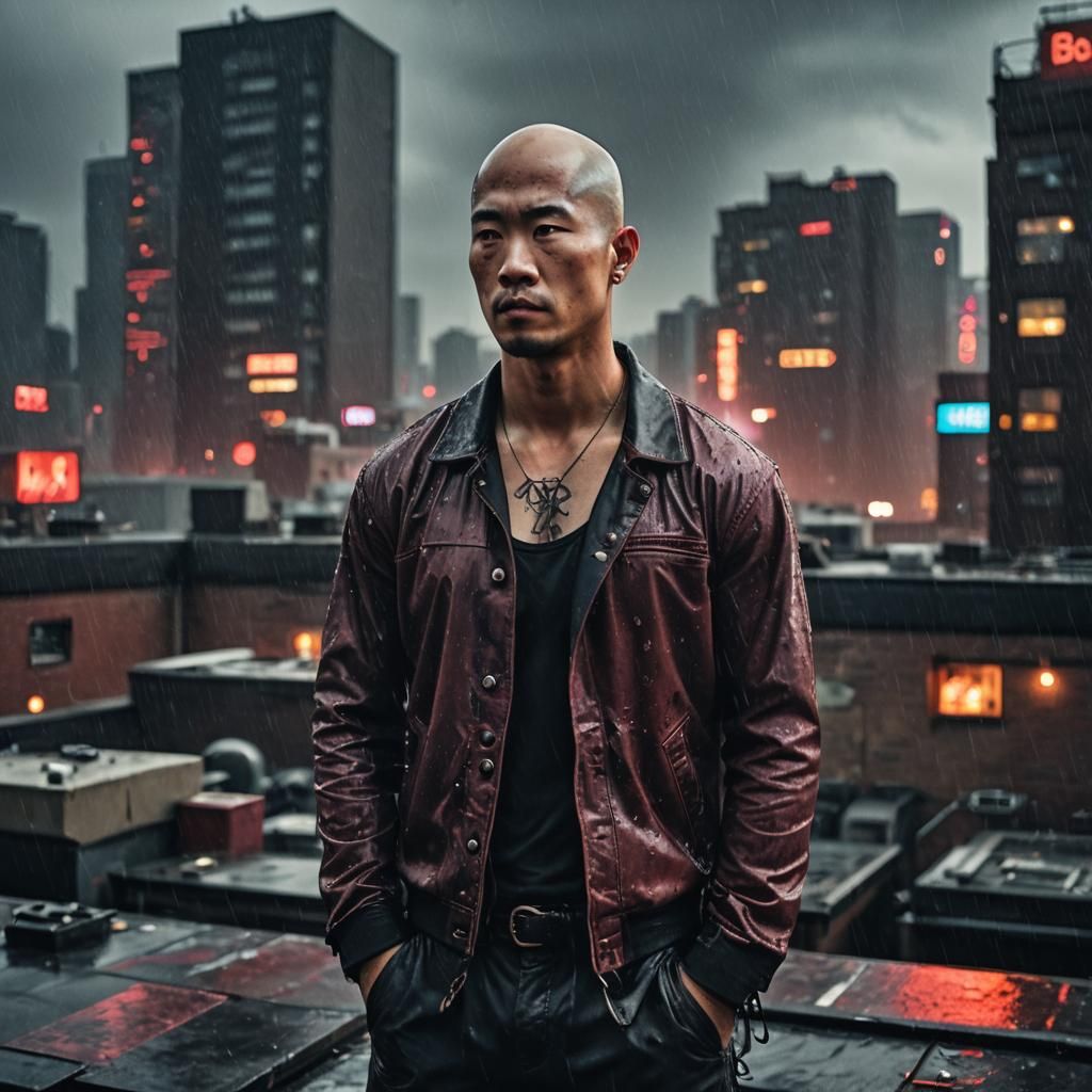 Gritty Dark Fantasy Man on Rooftop