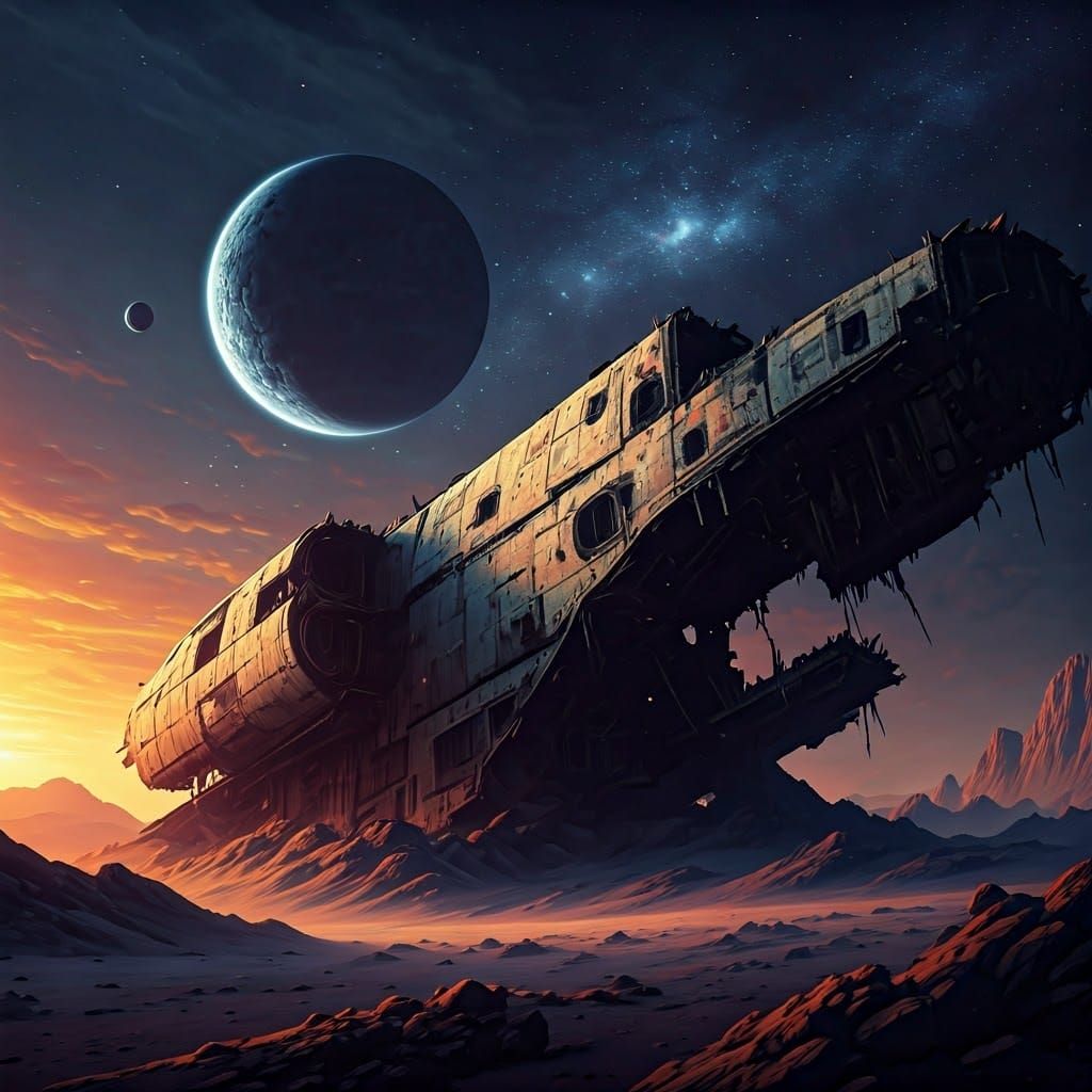 Crashed Spaceship Ruins on Alien Planet