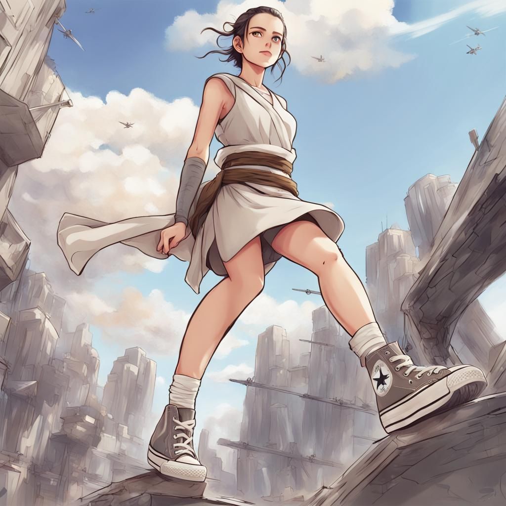 Giantess Rey in Anime Style Wearing Converse
