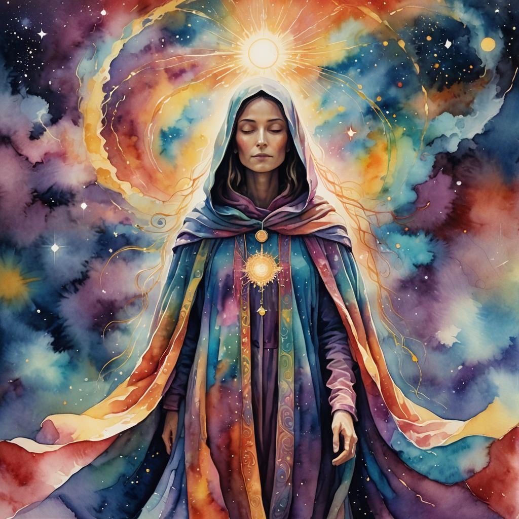 Celestial Being in Vibrant Watercolor Style