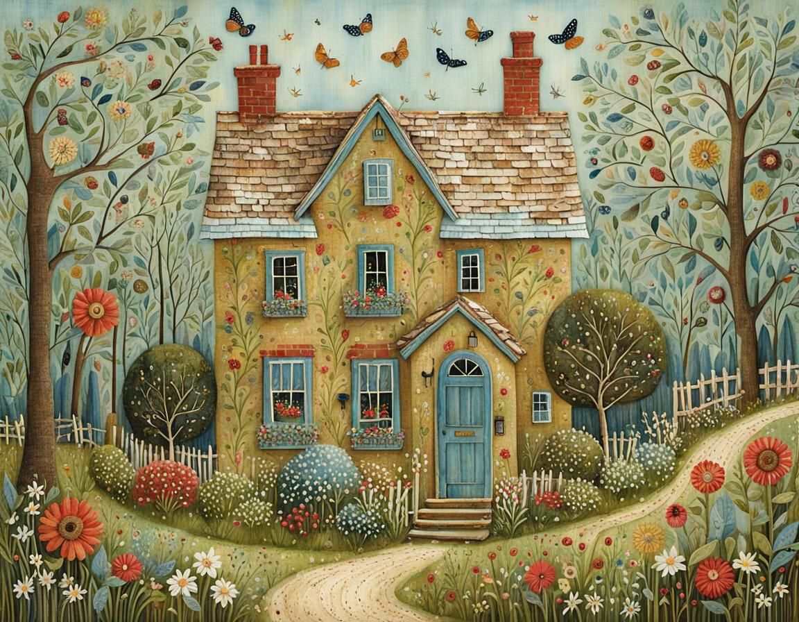 Vibrant Artistic Home Scene in Intricate Style