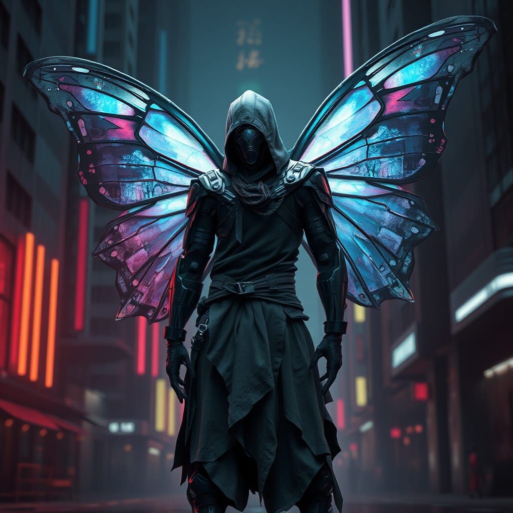 Futuristic Ninja Warrior with Butterfly Wings