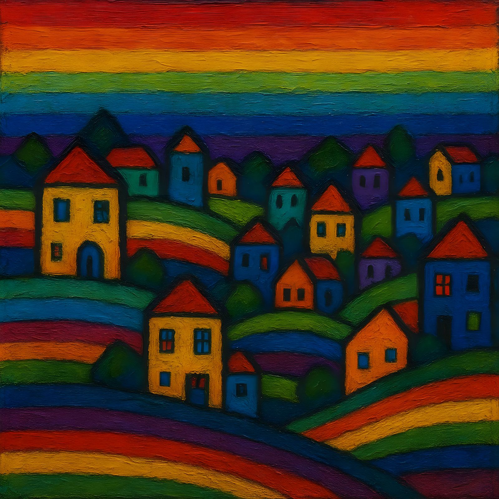 Colorful Suburb in Style of Hundertwasser and Rothko
