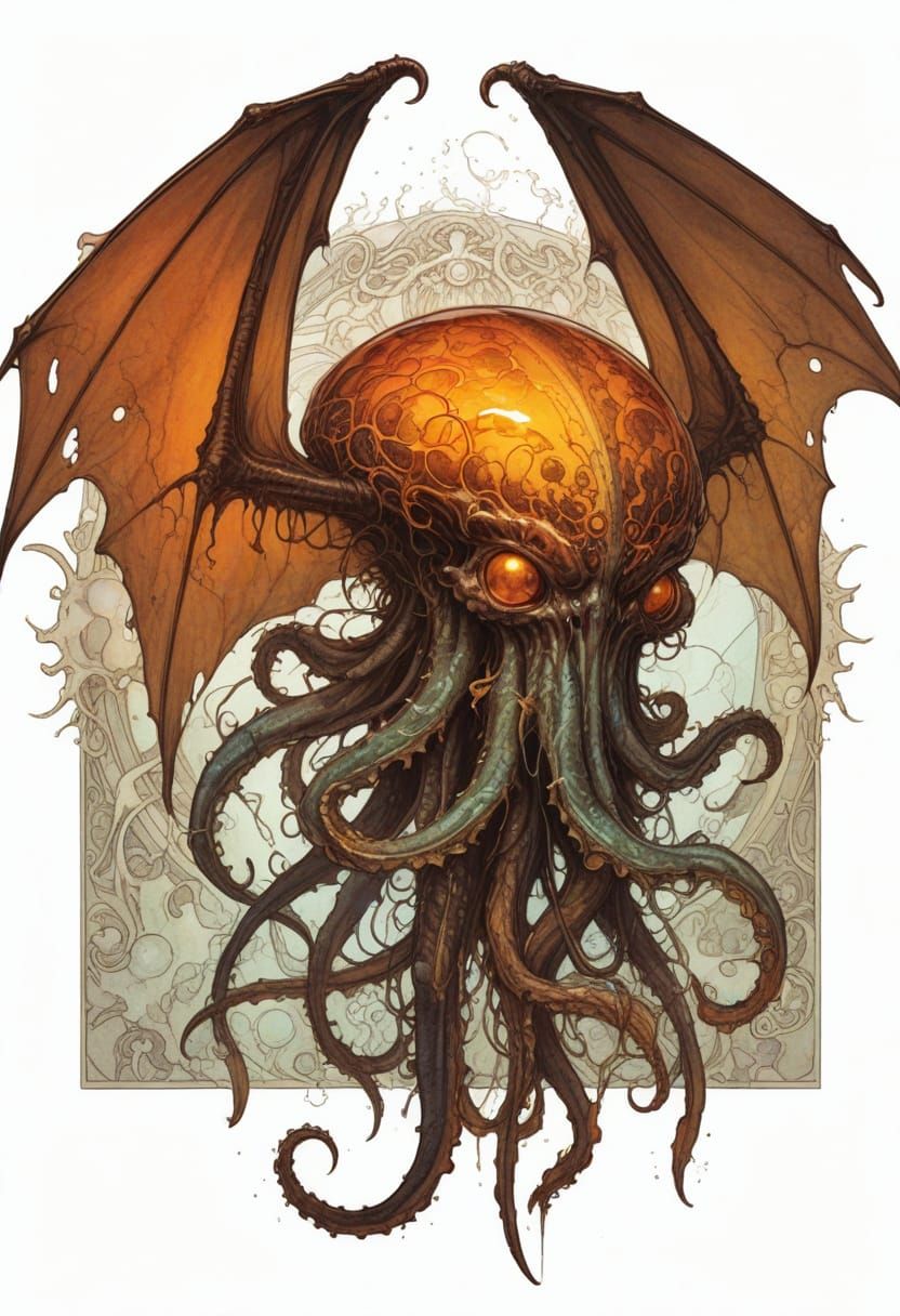 Heroic Fantasy Creature with Wings and Tentacles