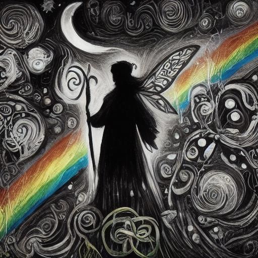 Celtic Knotwork Raven Silhouette with Rainbow Fairy