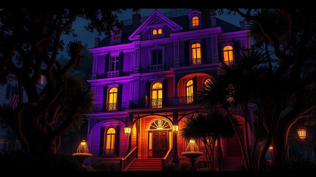 Garden District Mansion at Night, Dark Fantasy Concept Art