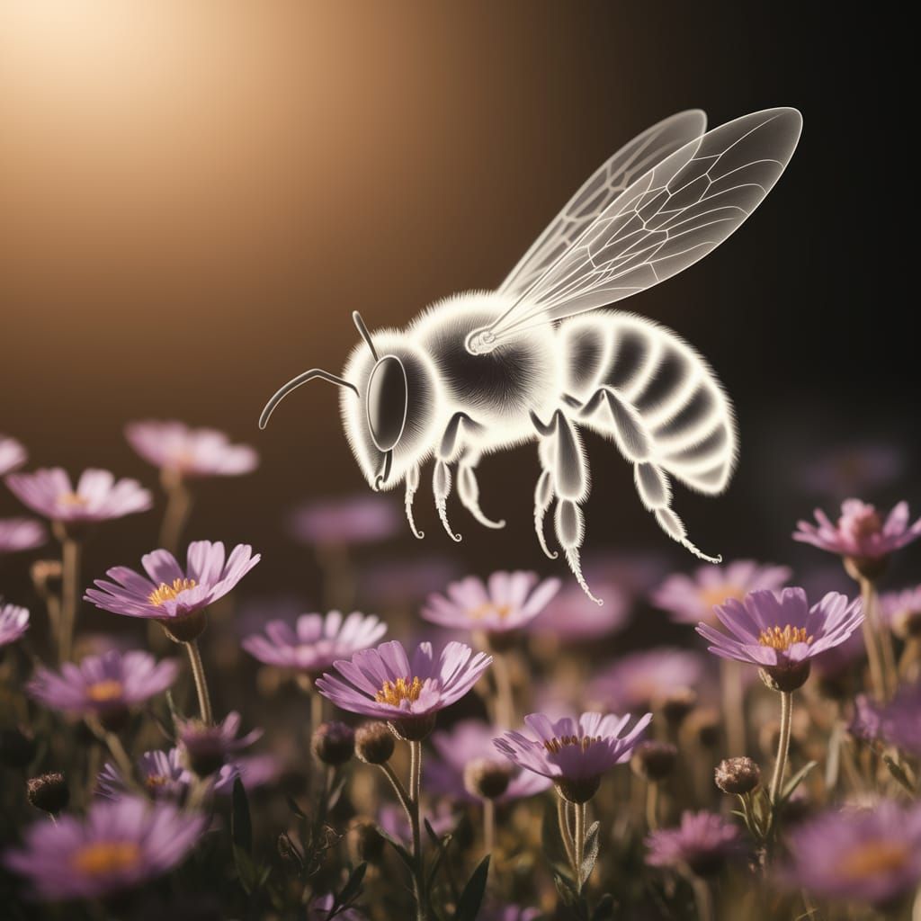 Ghostly Bee in a Dreamy Wildflower Scene