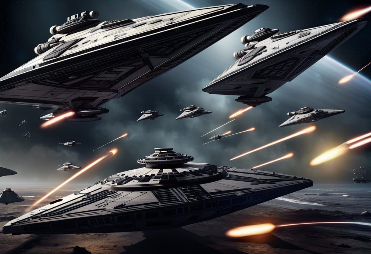 Imperial Star Destroyer Launches TIE Fighters in Space