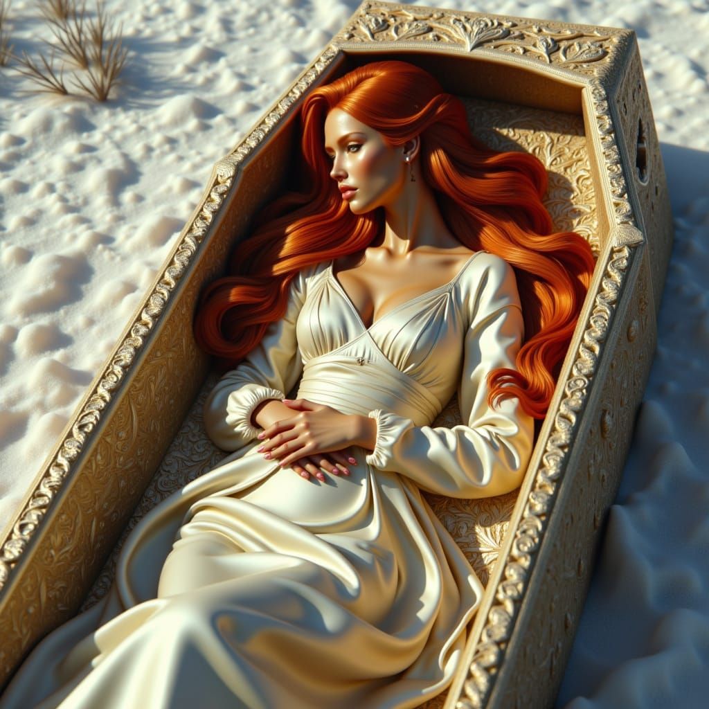 Siberian Princess in Ivory Coffin, Surrounded by Tundra Land...