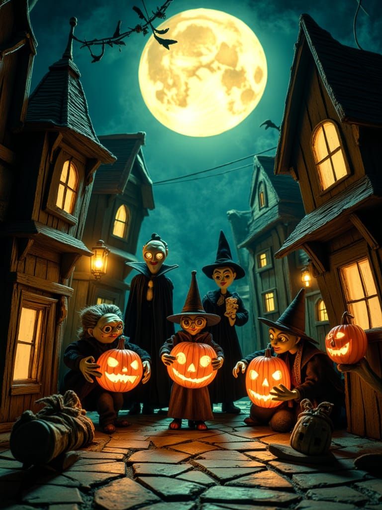 Haunted Halloween Night with Spooky Creatures in Tim Burton ...