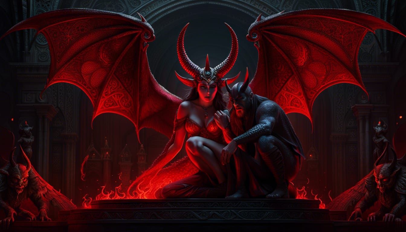 Voluptuous Demoness in Hell, Detailed Matte Painting
