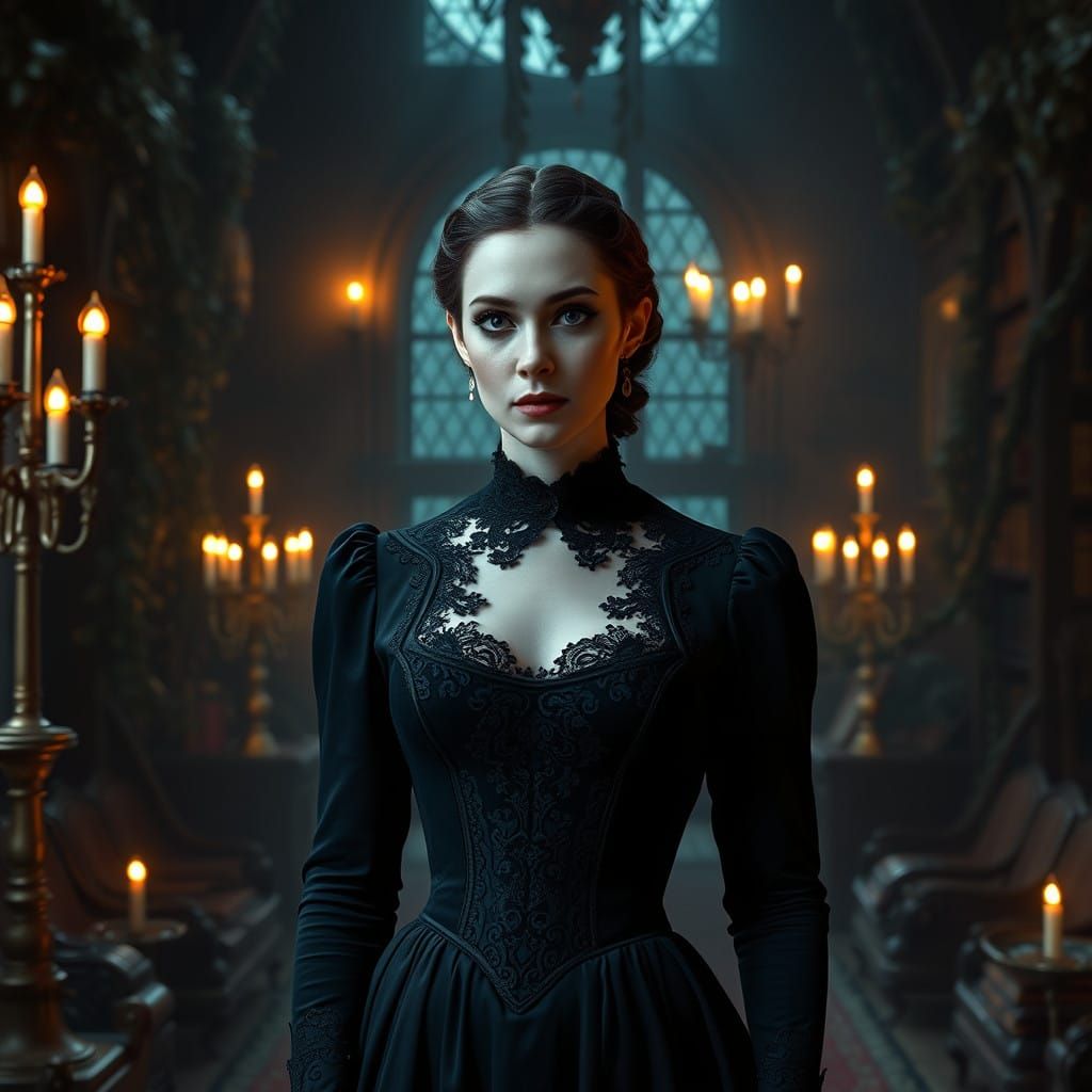 Ethereal Victorian Governess in a Haunting English Manor