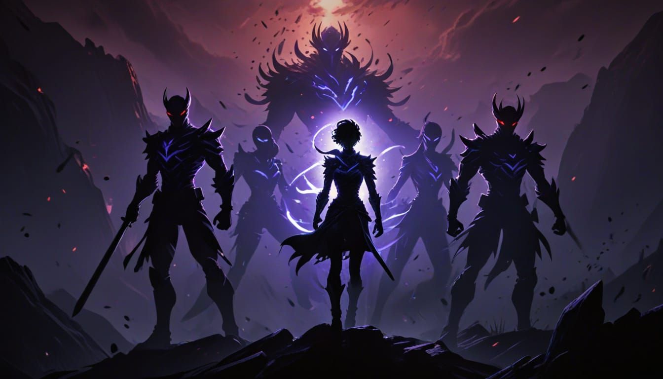 Shadow Warriors in the Background, a Solo Figure in Front