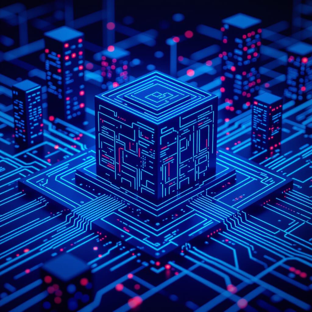 Isometric Library Blueprint in Futuristic Style