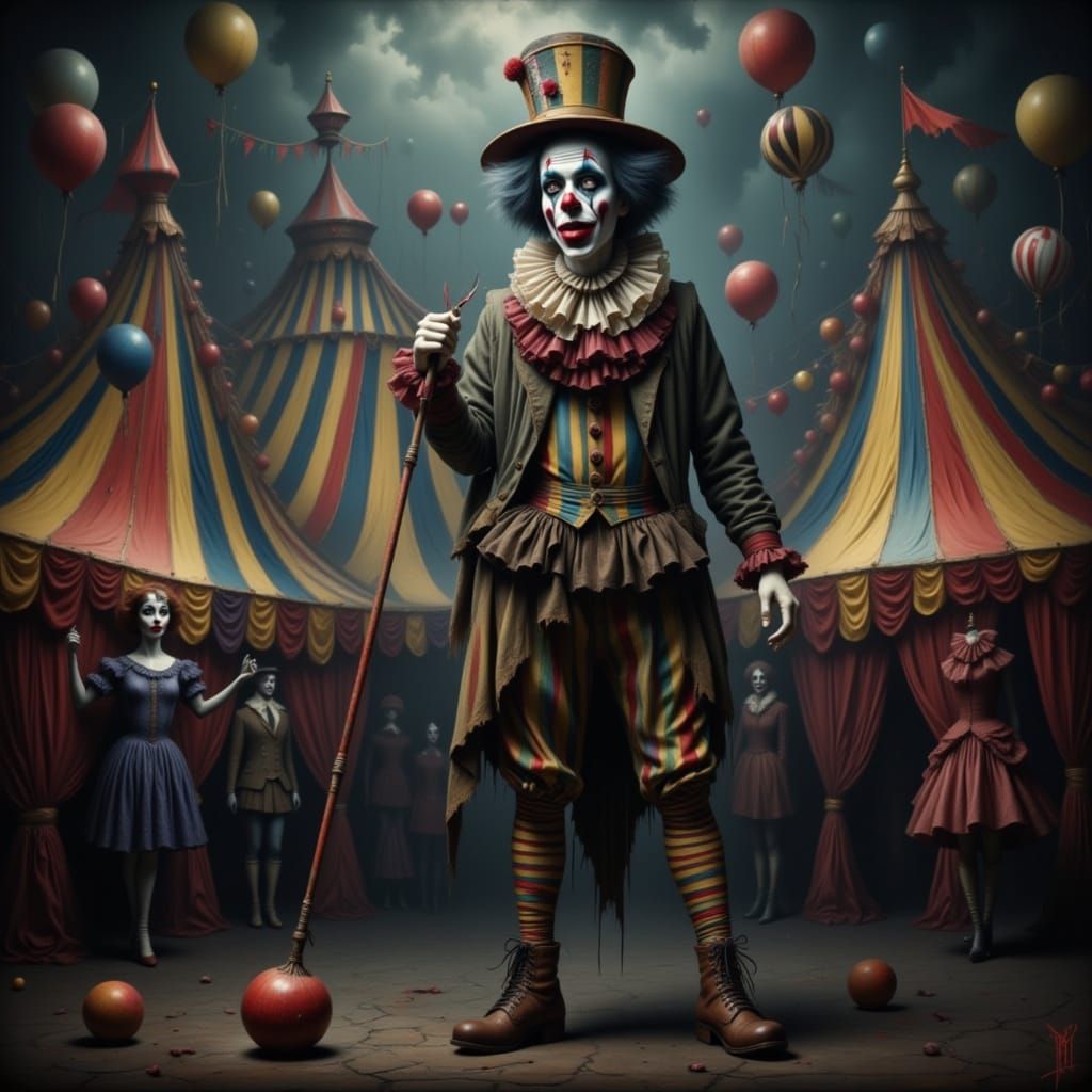Creepy Clown in Eerie Scary Circus