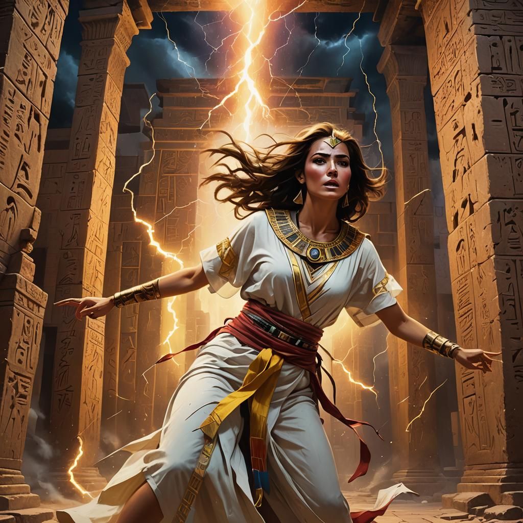 Egyptian Woman Conjures Lightning in Fantasy Art